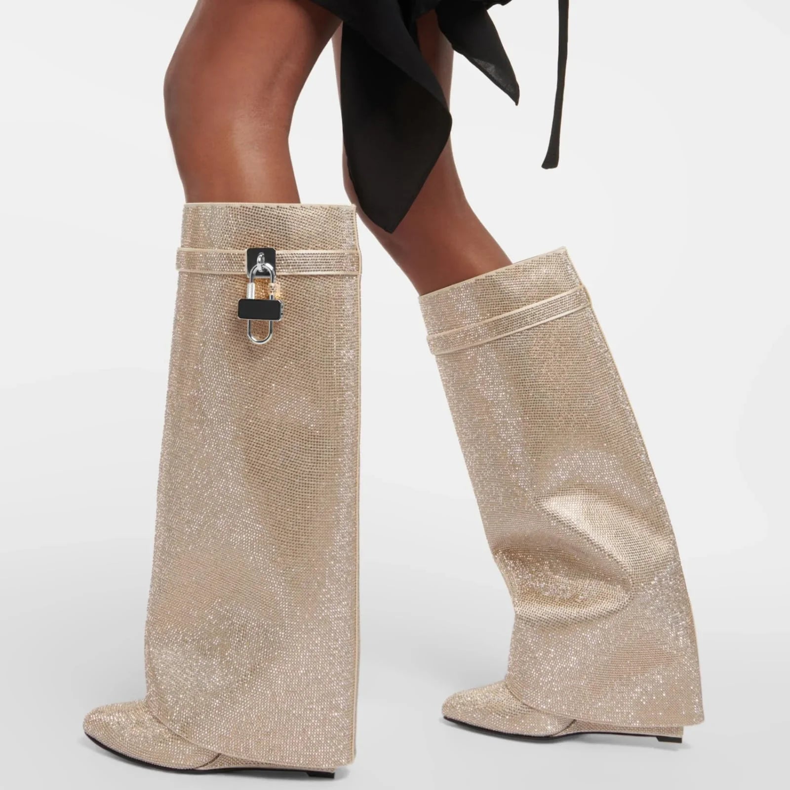 Lock Boots, Rhinestone Gold