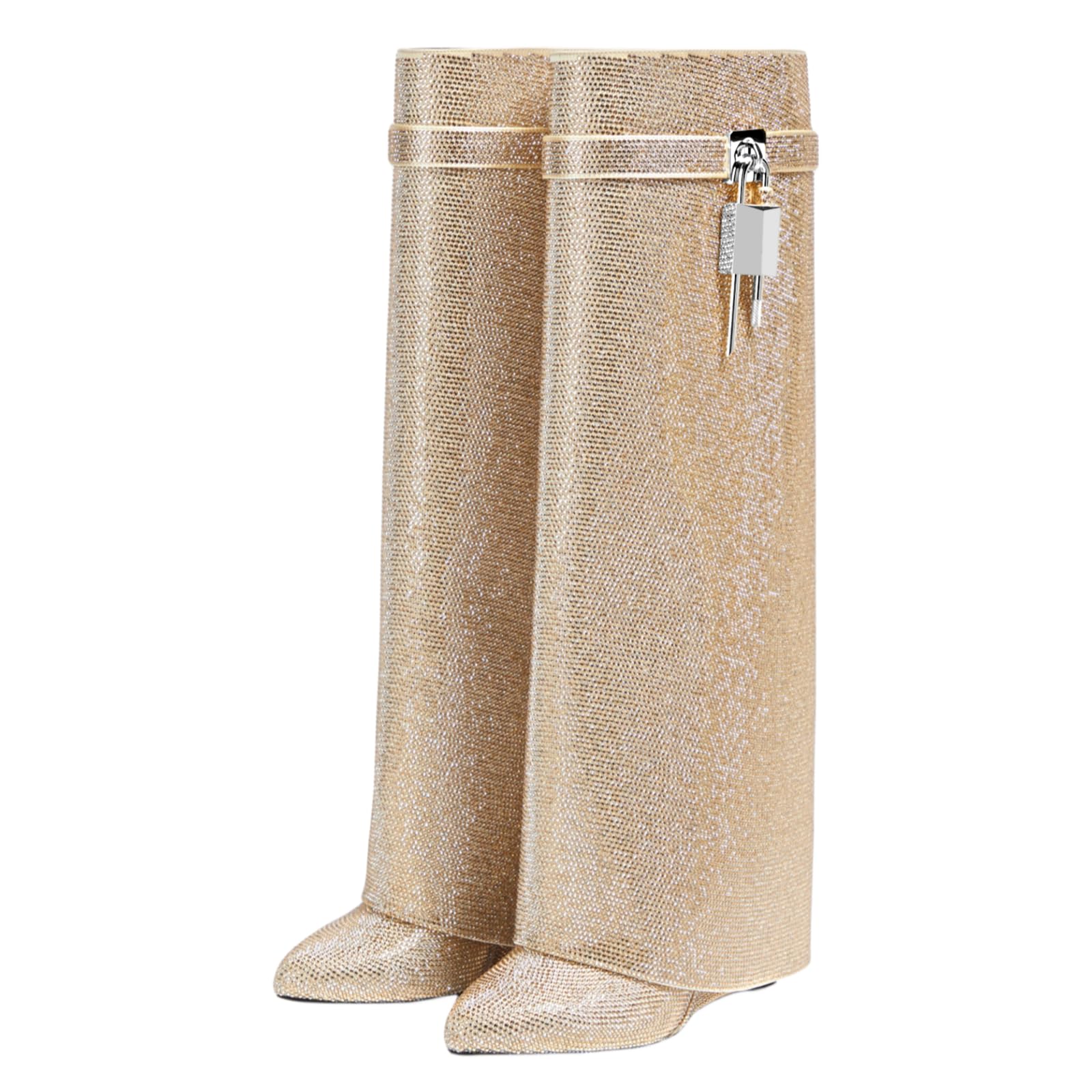 Lock Boots, Rhinestone Gold
