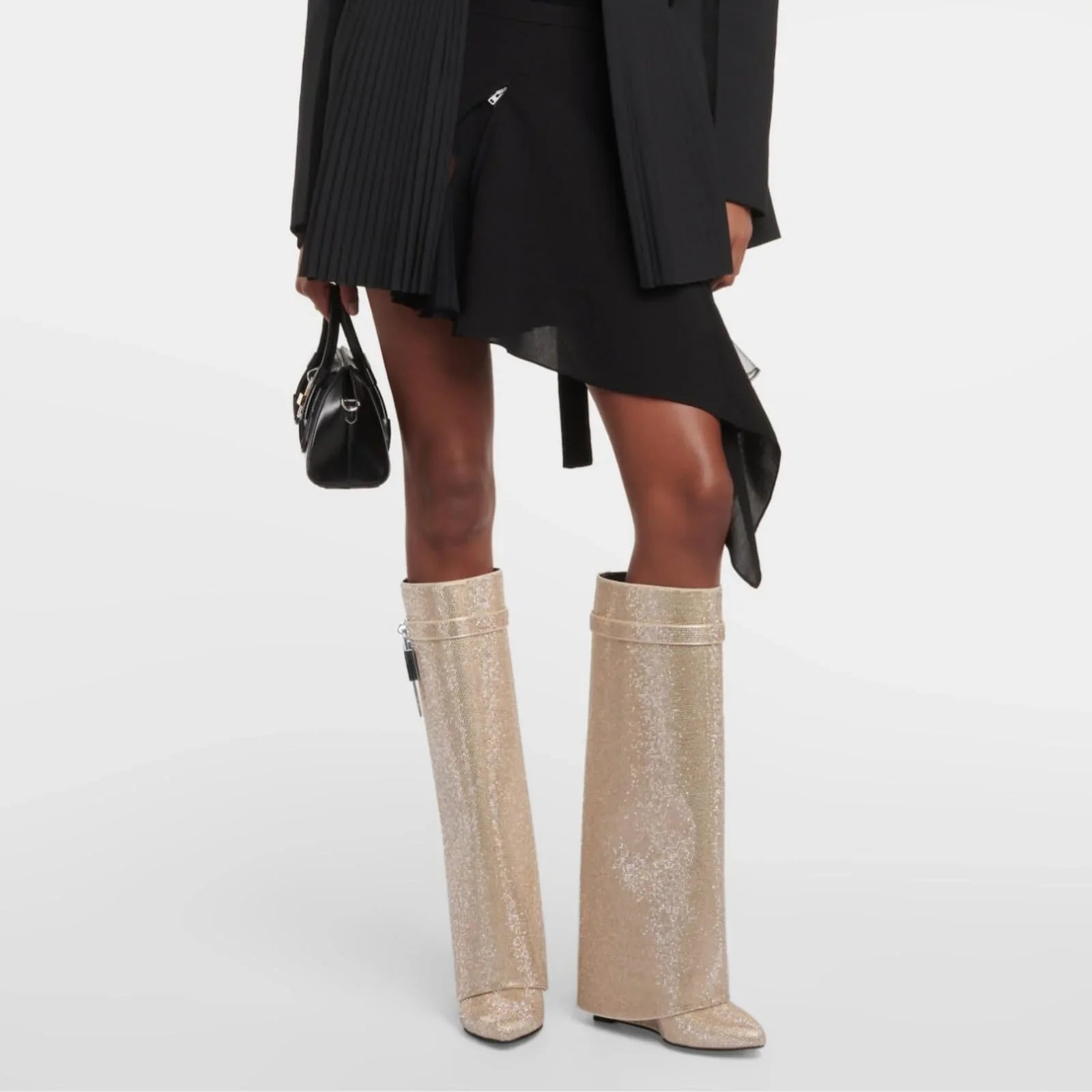 Lock Boots, Rhinestone Gold