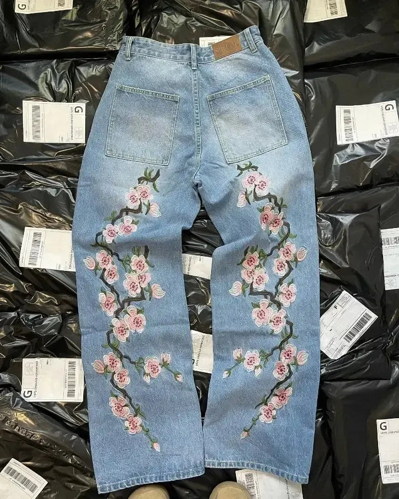 Jean cherry blossom-y2k streetwear