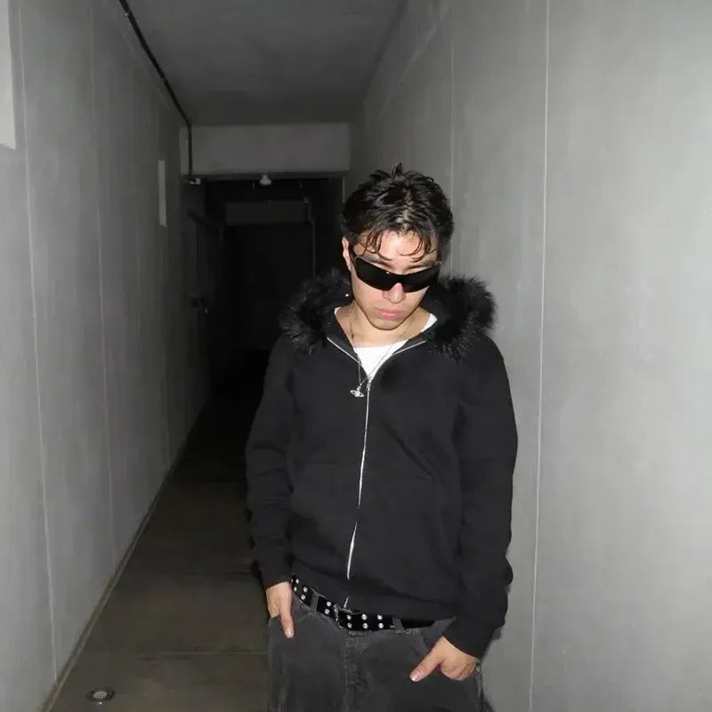 Sweat capuche fourrure-y2k streetwear